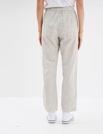 Pantalon cigarette coton élastiqué blanc femme