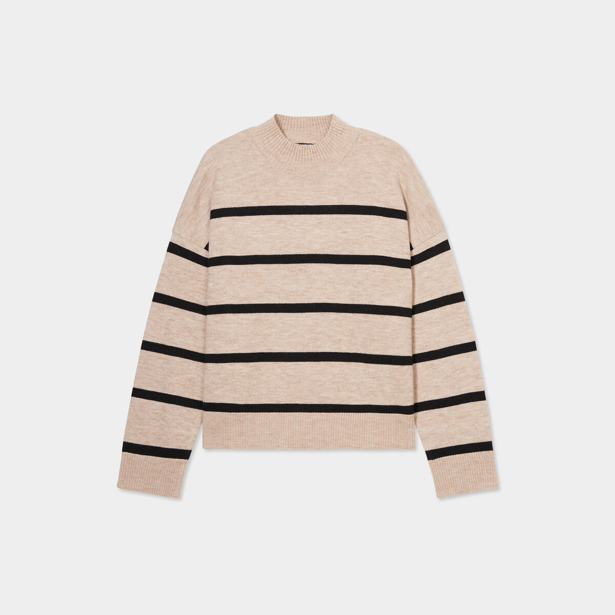 Pull col montant manches longues beige femme