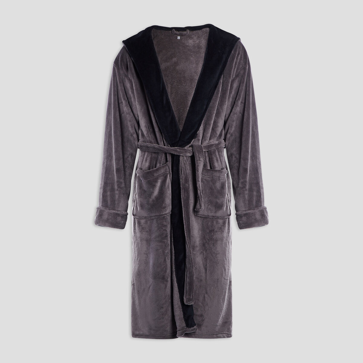 Peignoir long col châle gris foncé homme