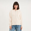 Sweat zipp&eacute; &agrave; capuche beige femme