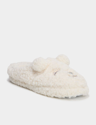 Chaussons mules effet polaire blanc femme