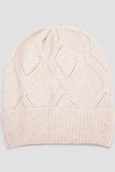 Ensemble bonnet et écharpe tricot sable femme