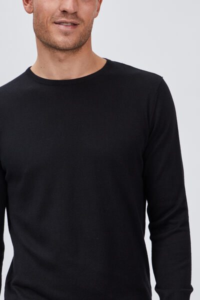 Pull droit col rond coton m&eacute;lang&eacute; noir homme