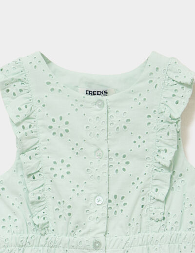 Combishort broderie anglaise coton vert pastel b&eacute;b&eacute; fille