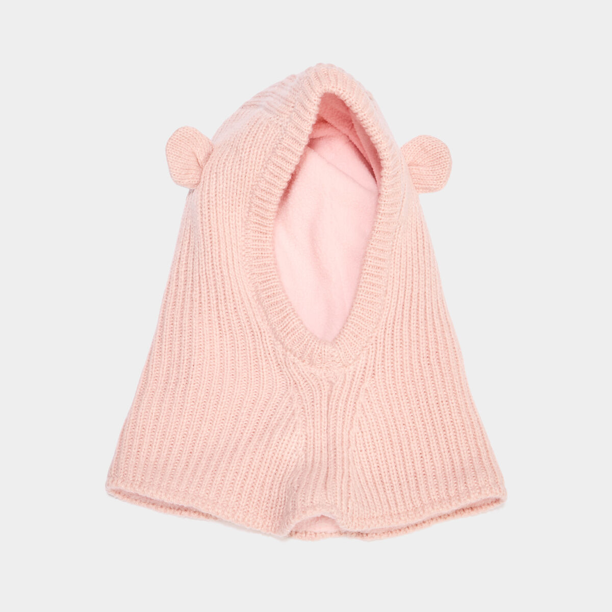 Cagoule tricot&eacute;e doublure polaire rose clair b&eacute;b&eacute;