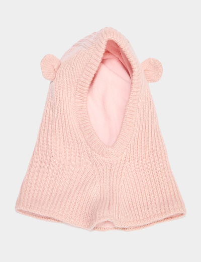 Cagoule tricot&eacute;e doublure polaire rose clair b&eacute;b&eacute;