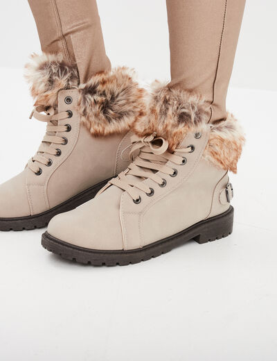 Bottines avec fausse fourrure ivoire femme