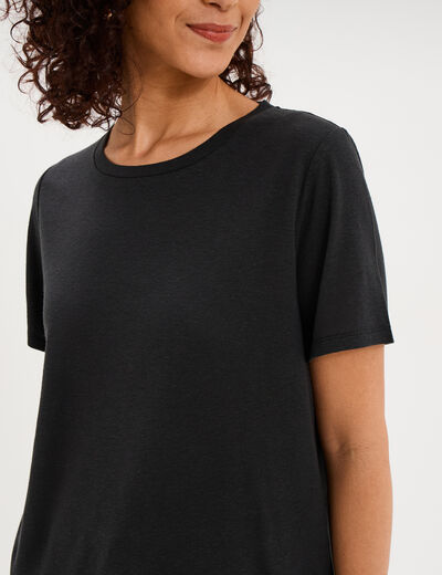 T-shirt manches courtes m&eacute;lange lin noir femme