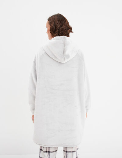 Poncho plaid polaire à capuche taupe femme