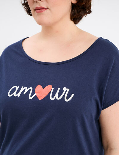 Chemise de nuit manches courtes coton bleu marine femme grande taille