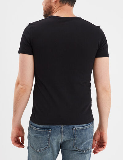 T-shirt manches courtes col tunisien noir homme