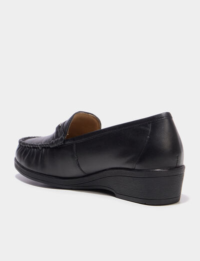 Mocassins confort pied large en cuir noir femme