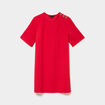 Robe droite cr&ecirc;pe manches courtes rouge femme