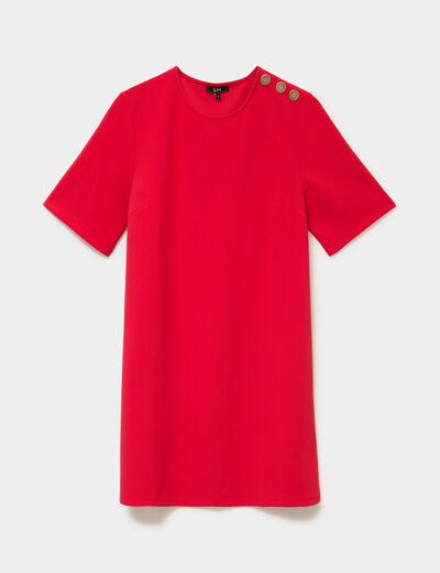 Robe droite cr&ecirc;pe manches courtes rouge femme