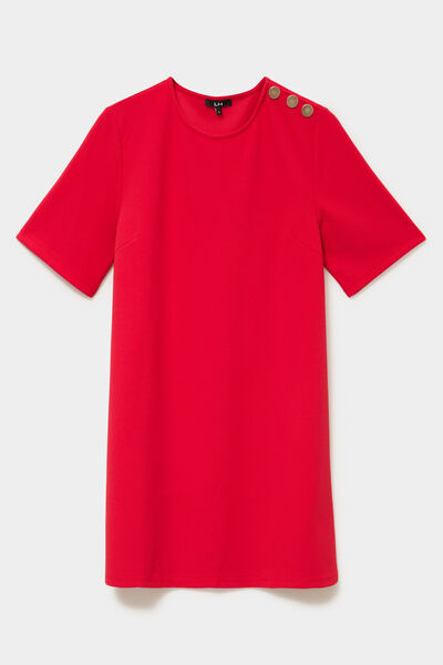 Robe droite cr&ecirc;pe manches courtes rouge femme