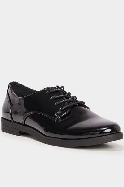 Derbies vernies &agrave; lacets noir femme