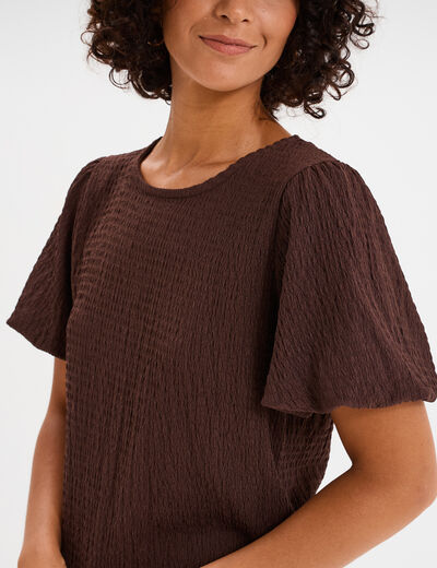 T-shirt manches courtes ballons marron fonc&eacute; femme