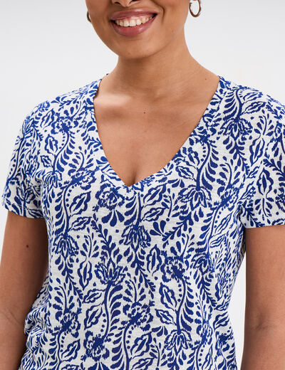 T-shirt col en V manches courtes bleu marine femme
