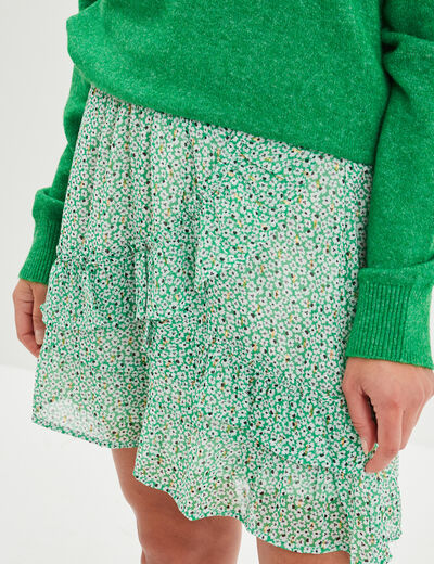 Jupe courte patineuse à volants vert femme
