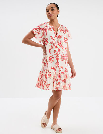 Robe trapèze manches papillons coton ecru femme