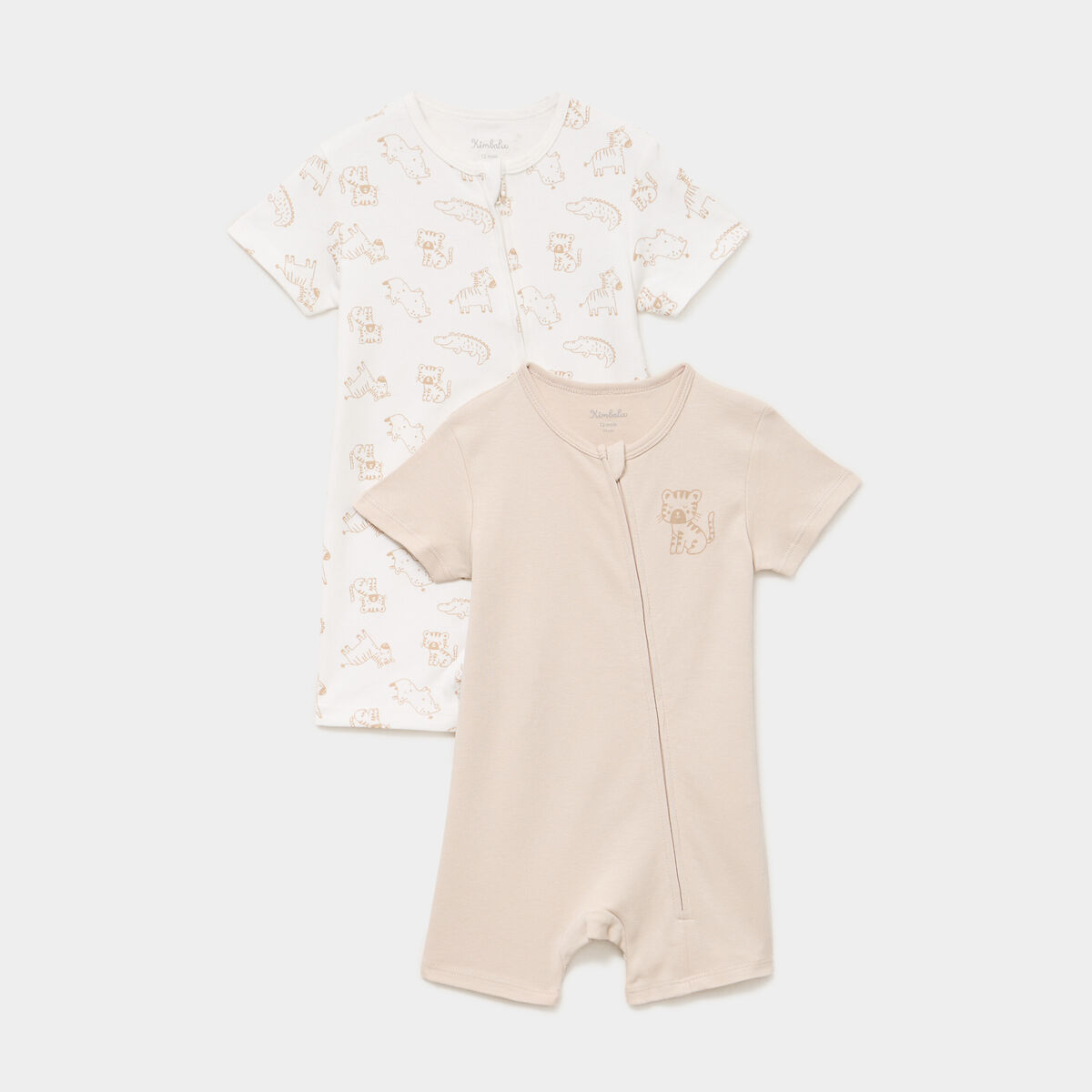 Lot 2 combishorts manches courtes coton taupe b&eacute;b&eacute;