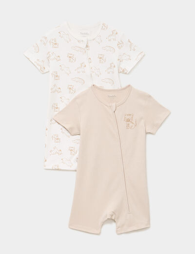 Lot 2 combishorts manches courtes coton taupe b&eacute;b&eacute;