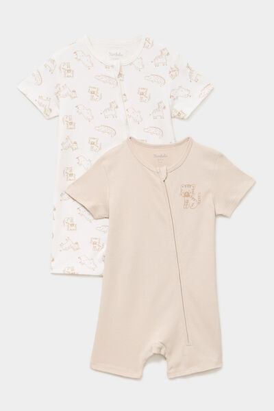 Lot 2 combishorts manches courtes coton taupe b&eacute;b&eacute;
