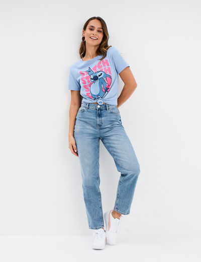 T-shirt manches courtes coton Stitch bleu femme