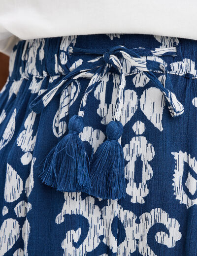 Short large crêpe avec pampilles bleu marine femme