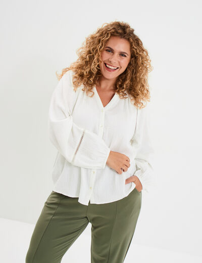 Blouse manches longues gaze de coton blanc femme grande taille