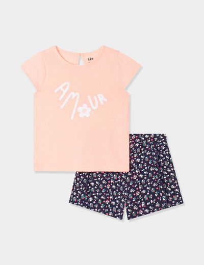 Ensemble 2 pièces t-shirt et short coton rose fluo bébé fille