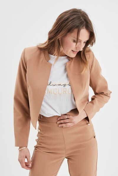 Veste doublée ajustée courte Mosquitos marron clair femme