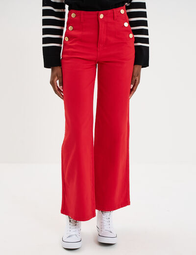 Pantalon cropped large &agrave; pont rouge femme