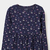 Robe évasée manches longues coton bleu marine fille