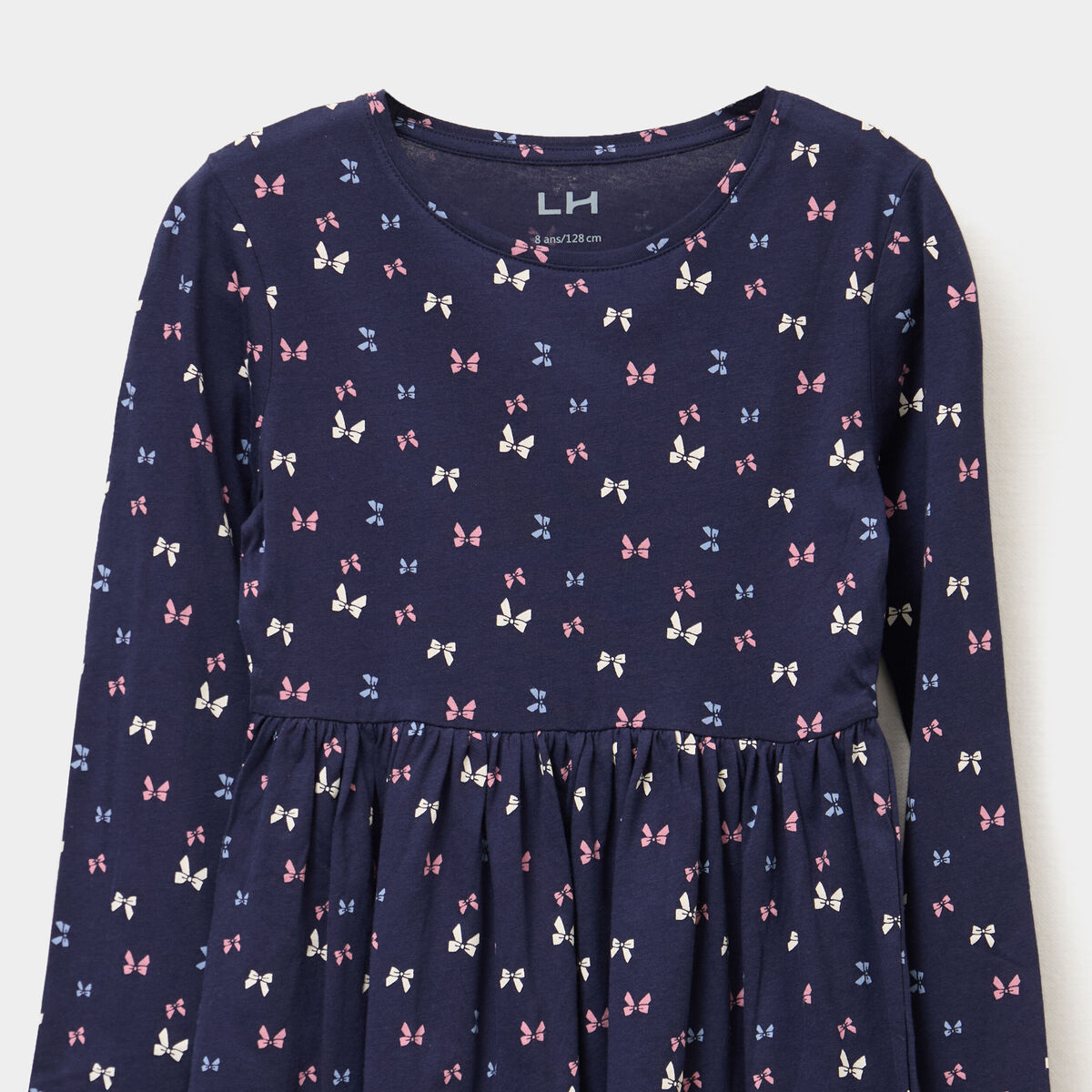 Robe évasée manches longues coton bleu marine fille