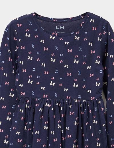 Robe évasée manches longues coton bleu marine fille