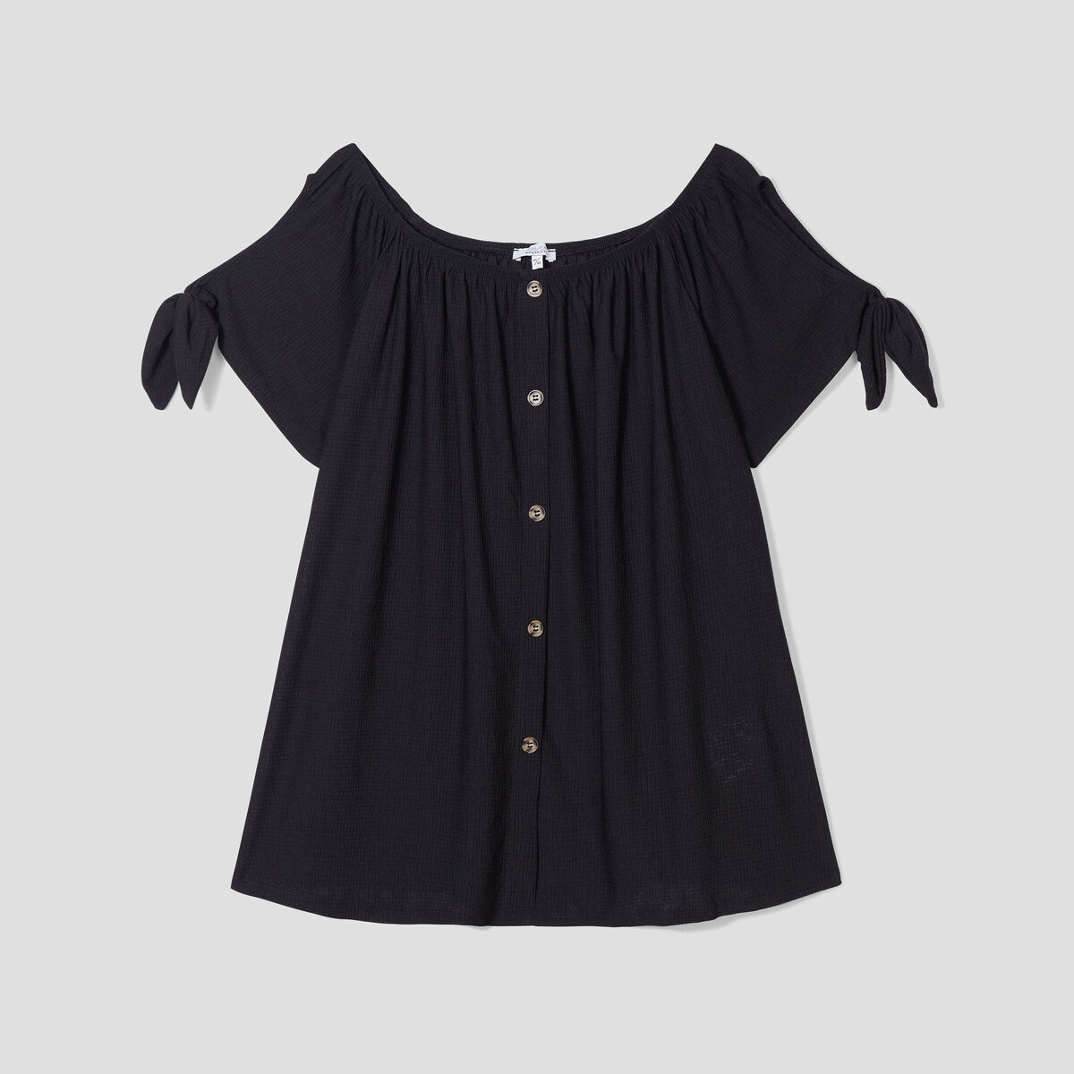 T-shirt col bardot manches noeuds noir femme grande taille