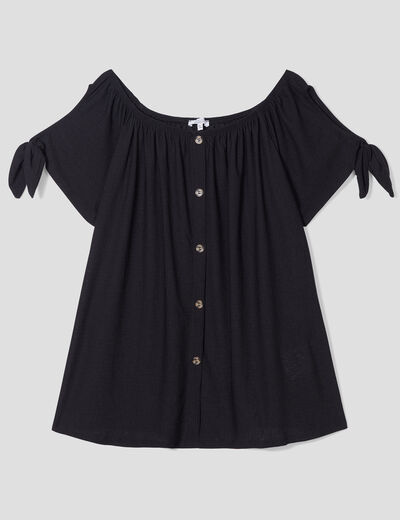 T-shirt col bardot manches noeuds noir femme grande taille