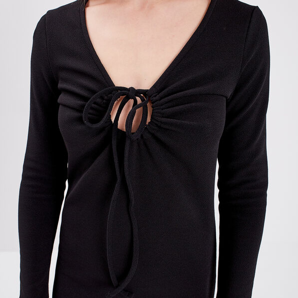 robe droite avec lien a nouer noir femme Robe droite avec lien à nouer noir femme