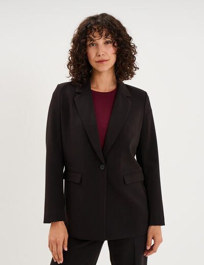 Blazer ajust&eacute; mi-long 1 bouton noir femme