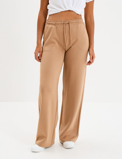 Pantalon de jogging large élastiqué taupe femme