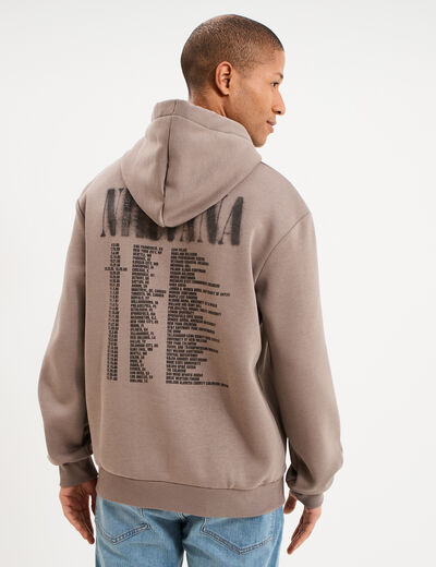Sweat hoodie molleton 1 poche Nirvana taupe homme