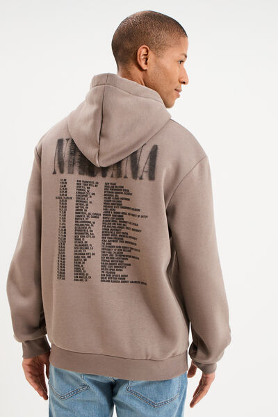 Sweat hoodie molleton 1 poche Nirvana taupe homme