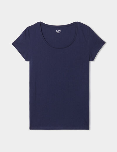 T-shirt coton col rond manches courtes bleu marine femme