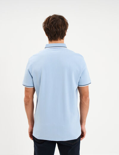 Polo piqu&eacute; manches courtes coton bleu ciel homme