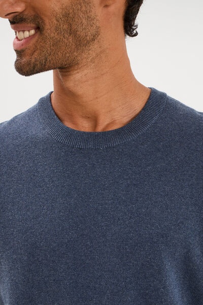 Pull col rond manches longues bleu homme