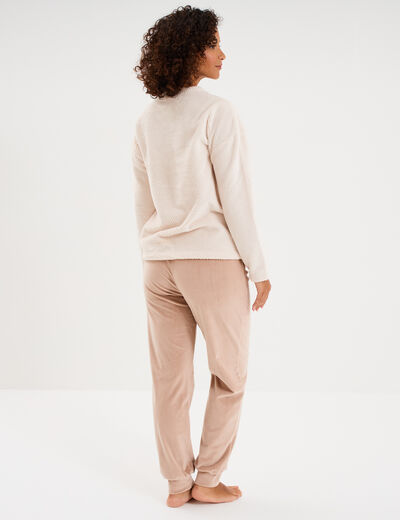 Ensemble pyjama pantalon et t-shirt creme femme