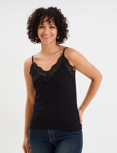 D&eacute;bardeur c&ocirc;tel&eacute; avec dentelle noir femme