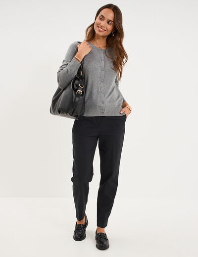 Gilet col rond manches longues gris femme