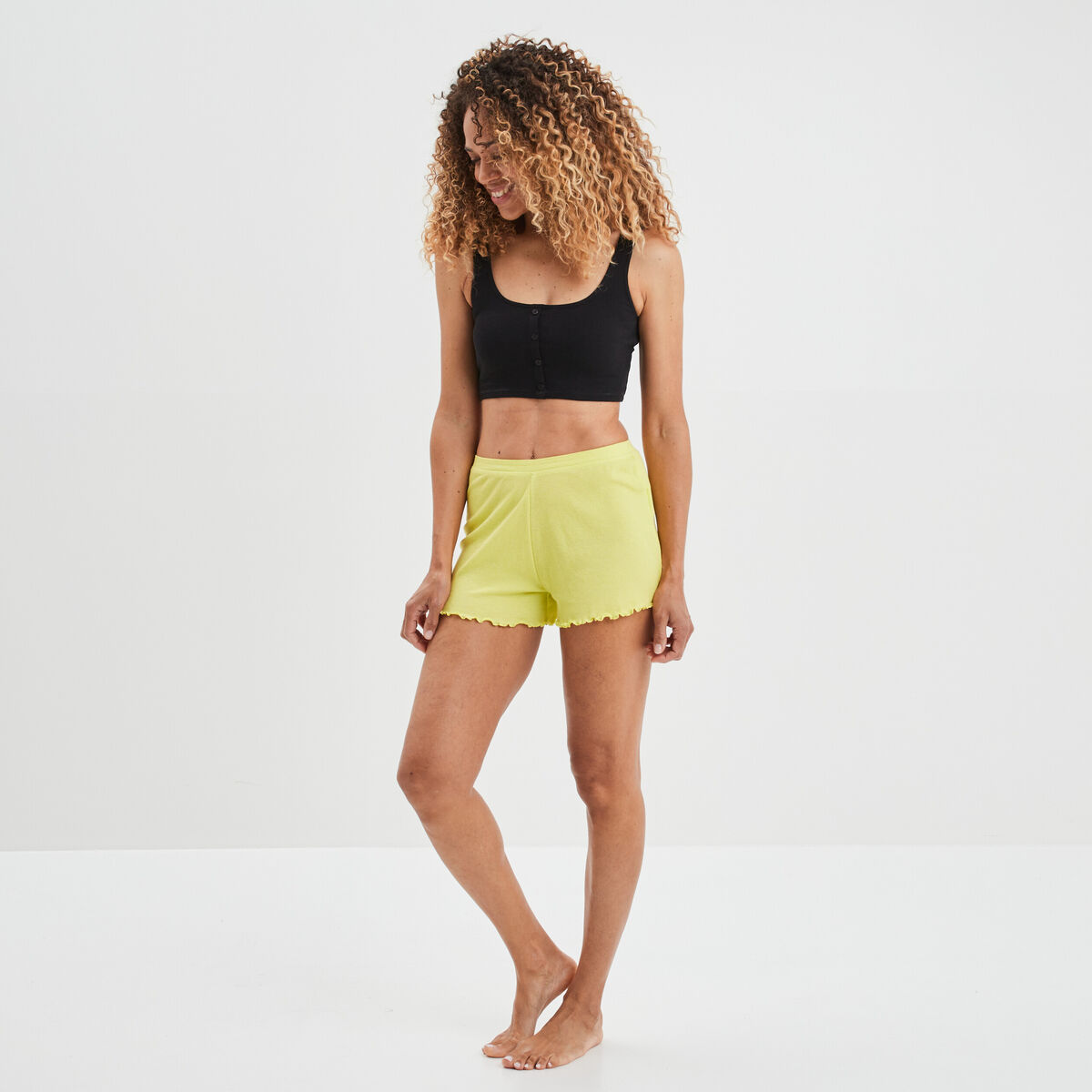 Bas de pyjama short vert fluo femme